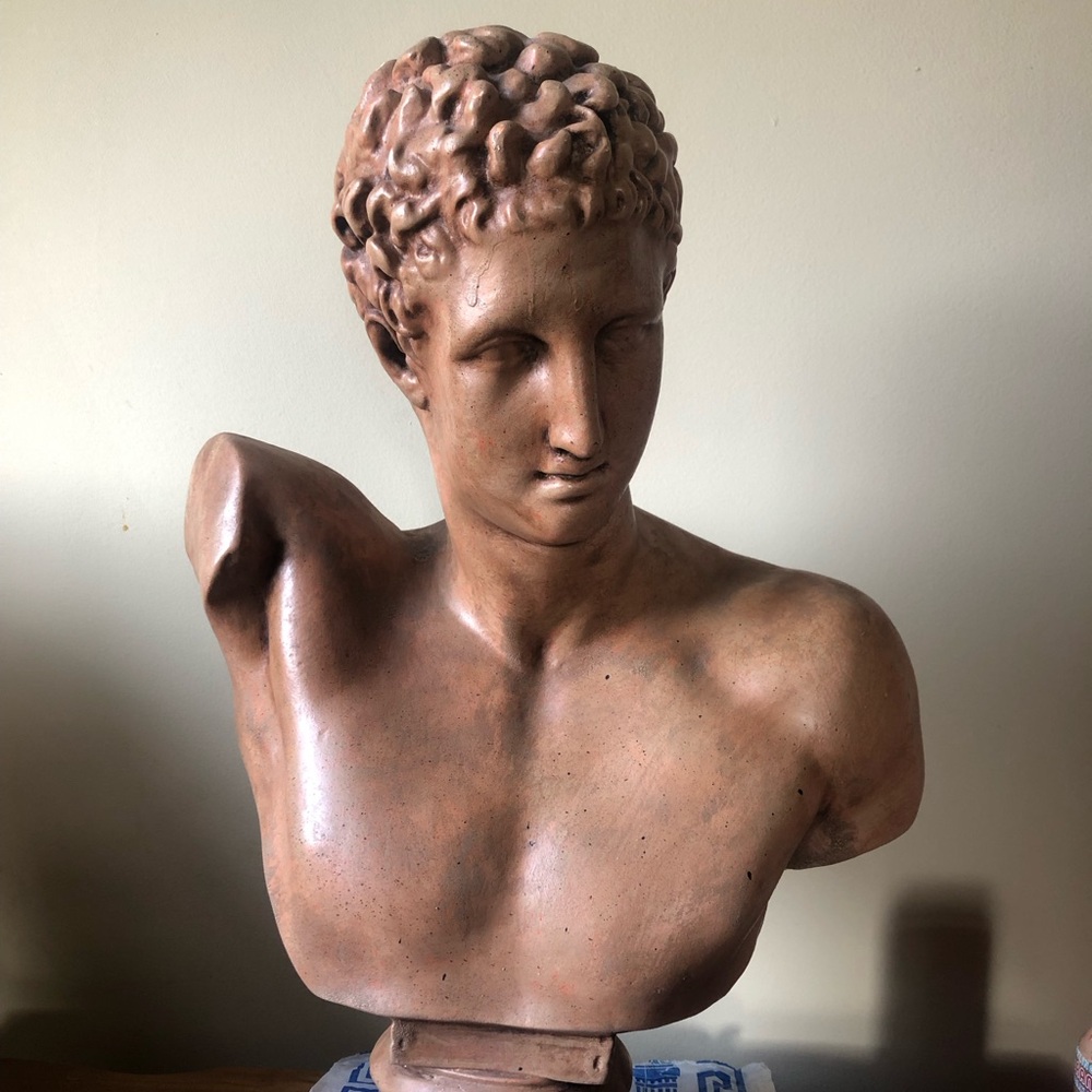 Hermes Messenger of Zeus 20” bronze colored chalkware  bust Greece imported